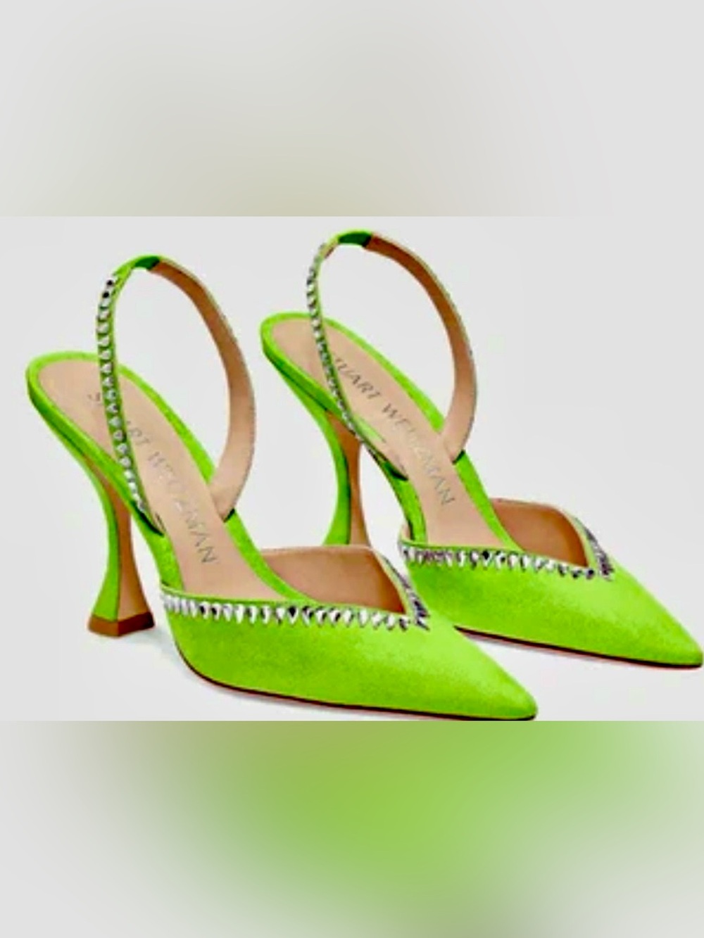 STUART WEITZMAN Suede Xcurve Slingback Char Pumps Sz 7 Neon Chartreuse